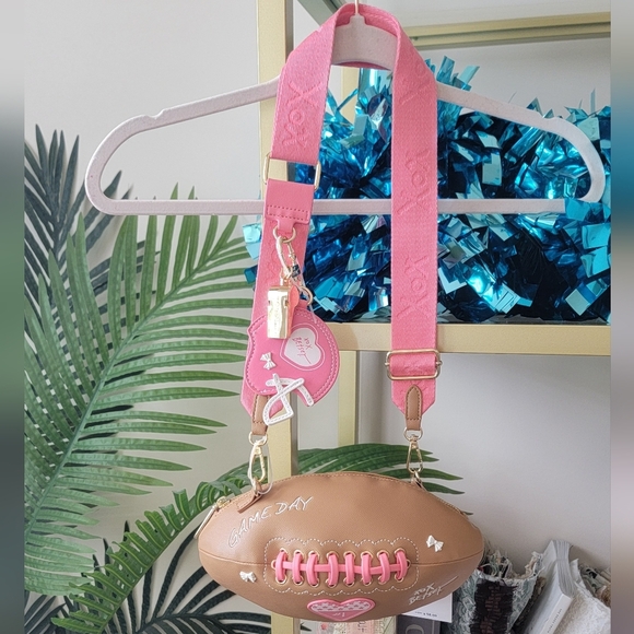 Betsey Johnson Handbags - NWT Betsy Johnson Pink, White and Brown Game Day Football Crossbody Purse / Bag